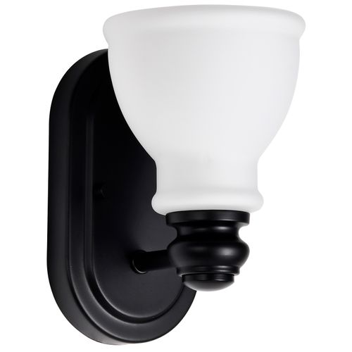 Main product image of Russel 1 Light Vanity Matte Black w/ Satin White Glass