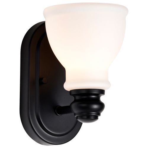 Main product image of Russel 1 Light Vanity Matte Black w/ Satin White Glass