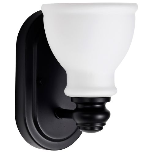 Main product image of Russel 1 Light Vanity Matte Black w/ Satin White Glass