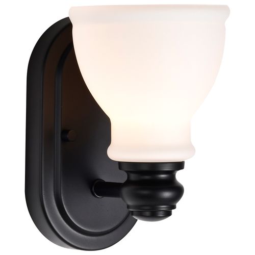 Main product image of Russel 1 Light Vanity Matte Black w/ Satin White Glass