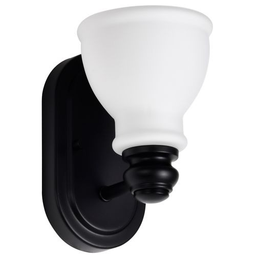 Main product image of Russel 1 Light Vanity Matte Black w/ Satin White Glass