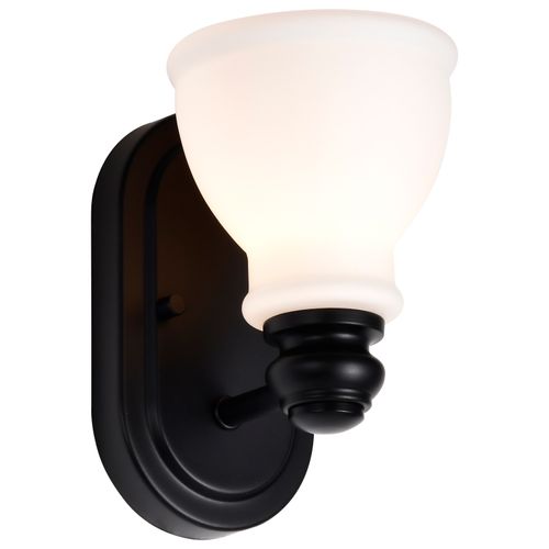 Main product image of Russel 1 Light Vanity Matte Black w/ Satin White Glass