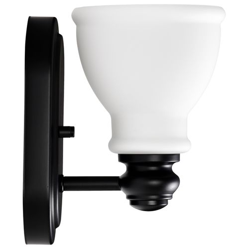 Main product image of Russel 1 Light Vanity Matte Black w/ Satin White Glass