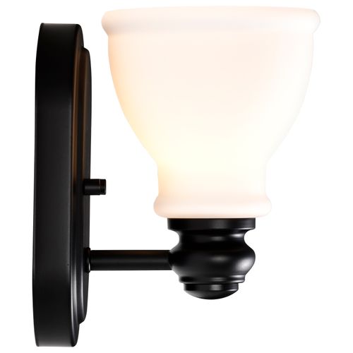 Main product image of Russel 1 Light Vanity Matte Black w/ Satin White Glass