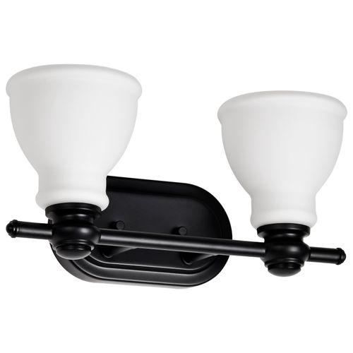 Main product image of Russel 2 Light Vanity Matte Black w/ Satin White Glass