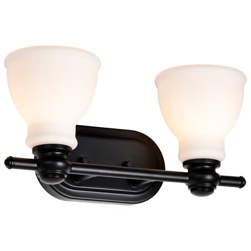 Main product image of Russel 2 Light Vanity Matte Black w/ Satin White Glass