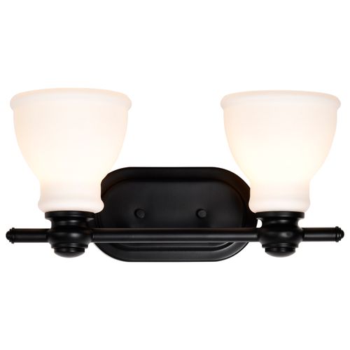 Main product image of Russel 2 Light Vanity Matte Black w/ Satin White Glass