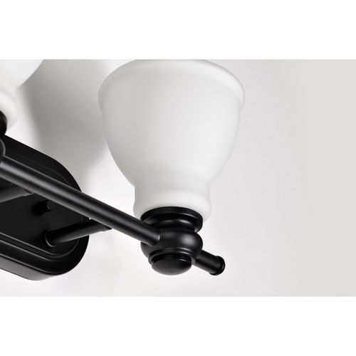 Main product image of Russel 2 Light Vanity Matte Black w/ Satin White Glass