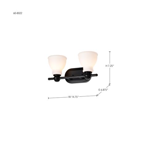 Main product image of Russel 2 Light Vanity Matte Black w/ Satin White Glass
