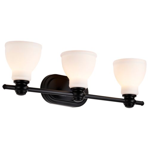 Main product image of Russel 3 Light Vanity Matte Black w/ Satin White Glass