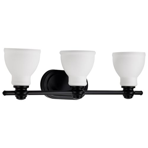 Main product image of Russel 3 Light Vanity Matte Black w/ Satin White Glass