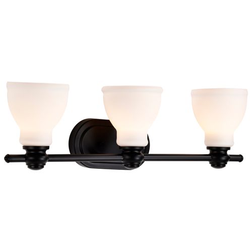 Main product image of Russel 3 Light Vanity Matte Black w/ Satin White Glass