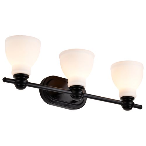 Main product image of Russel 3 Light Vanity Matte Black w/ Satin White Glass