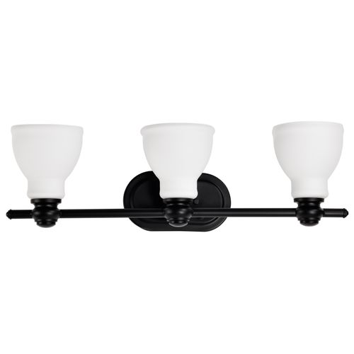 Main product image of Russel 3 Light Vanity Matte Black w/ Satin White Glass