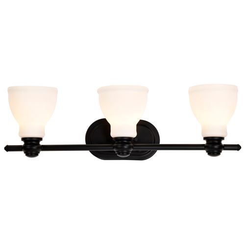 Main product image of Russel 3 Light Vanity Matte Black w/ Satin White Glass