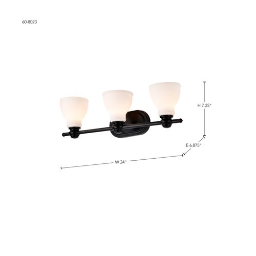 Main product image of Russel 3 Light Vanity Matte Black w/ Satin White Glass