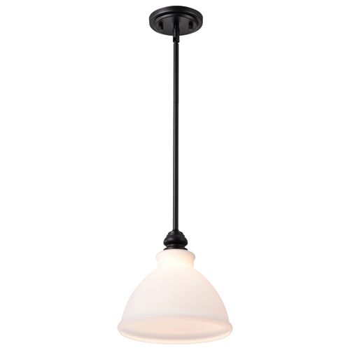 Main product image of Russel 10 Inch Mini Pendant Matte Black w/ Satin White Glass