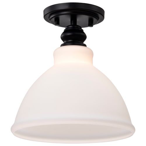 Main product image of Russel 10 Inch Semi Flush Mount Matte Black w/ Satin White Glass