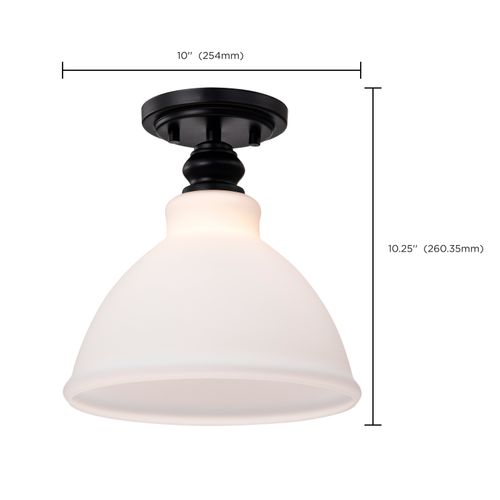Main product image of Russel 10 Inch Semi Flush Mount Matte Black w/ Satin White Glass