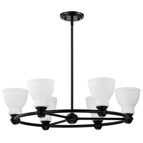 Main product image of Russel 6 Light Chandelier Matte Black w/ Satin White Glass