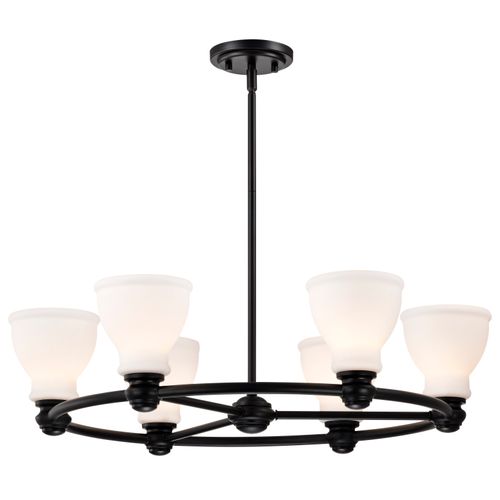Main product image of Russel 6 Light Chandelier Matte Black w/ Satin White Glass