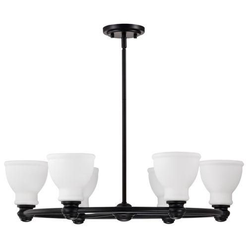 Main product image of Russel 6 Light Chandelier Matte Black w/ Satin White Glass