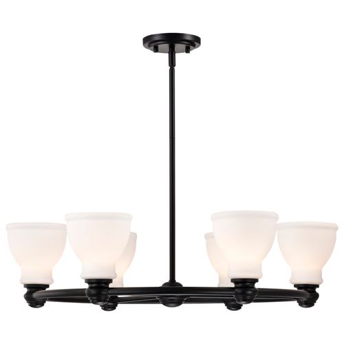 Main product image of Russel 6 Light Chandelier Matte Black w/ Satin White Glass