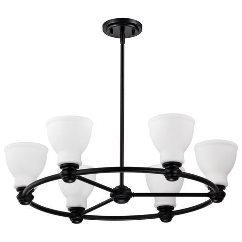 Main product image of Russel 6 Light Chandelier Matte Black w/ Satin White Glass