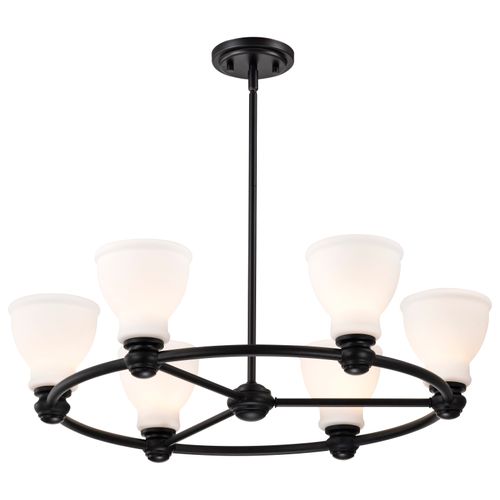 Main product image of Russel 6 Light Chandelier Matte Black w/ Satin White Glass