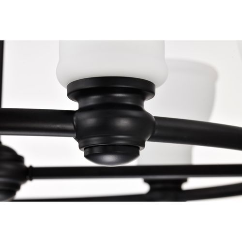 Main product image of Russel 6 Light Chandelier Matte Black w/ Satin White Glass