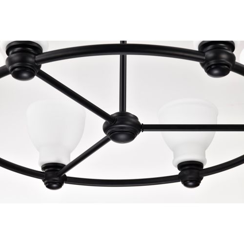 Main product image of Russel 6 Light Chandelier Matte Black w/ Satin White Glass
