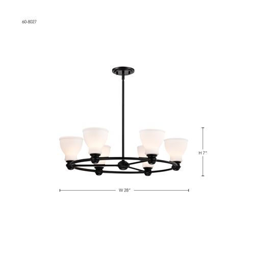 Main product image of Russel 6 Light Chandelier Matte Black w/ Satin White Glass