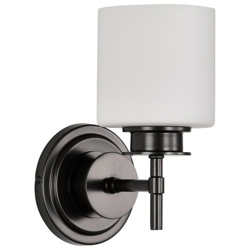 Main product image of Warren 1 Light Vanity Gun Metal w/ Satin White Glass