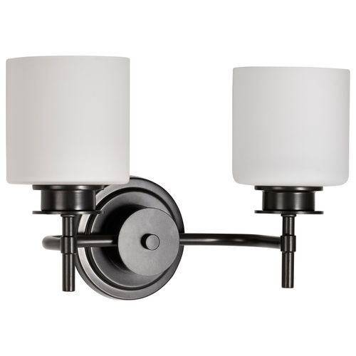Main product image of Warren 2 Light Vanity Gun Metal w/ Satin White Glass