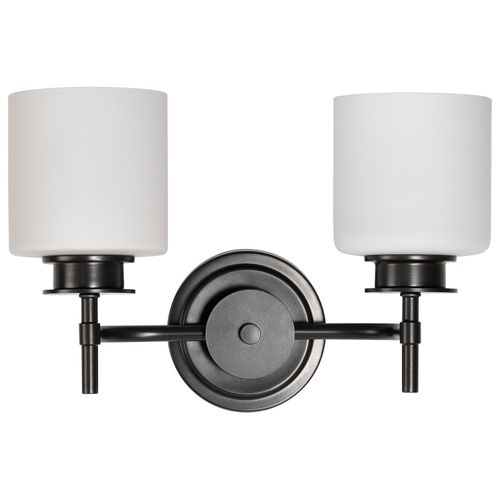 Main product image of Warren 2 Light Vanity Gun Metal w/ Satin White Glass