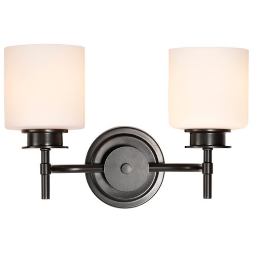 Main product image of Warren 2 Light Vanity Gun Metal w/ Satin White Glass