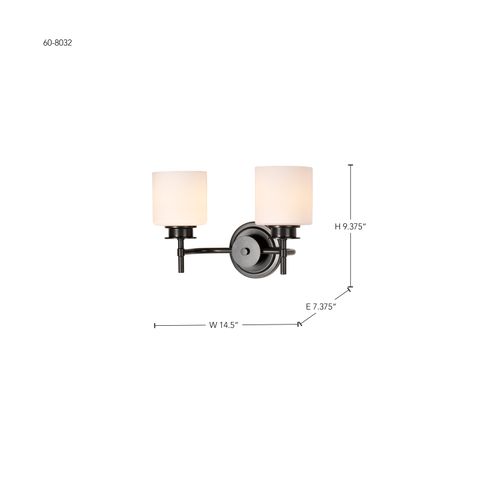 Main product image of Warren 2 Light Vanity Gun Metal w/ Satin White Glass
