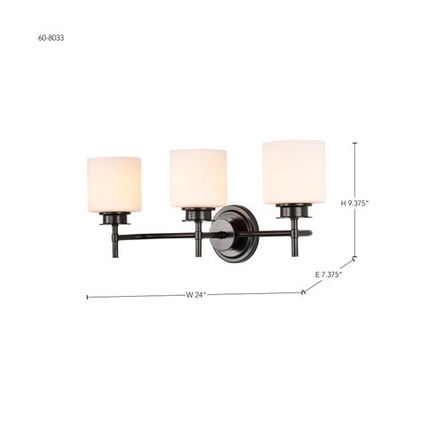 Main product image of Warren 3 Light Vanity Gun Metal w/ Satin White Glass