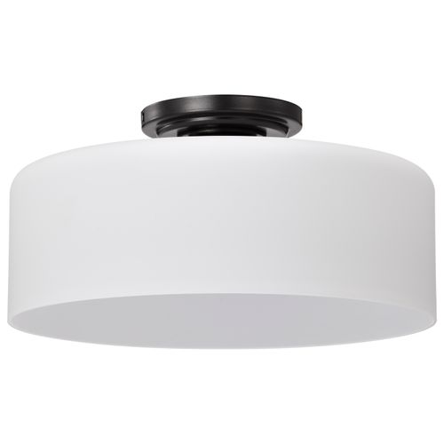 Main product image of Warren 13 Inch Semi Flush Mount Gun Metal w/ Satin White Glass