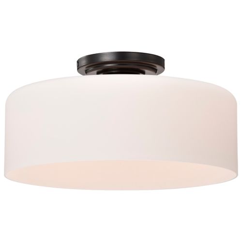 Main product image of Warren 13 Inch Semi Flush Mount Gun Metal w/ Satin White Glass