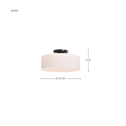 Main product image of Warren 13 Inch Semi Flush Mount Gun Metal w/ Satin White Glass