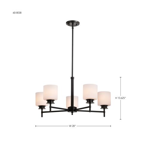 Main product image of Warren 28 Inch 5 Light Chandelier Gun Metal w/ Satin White Glass