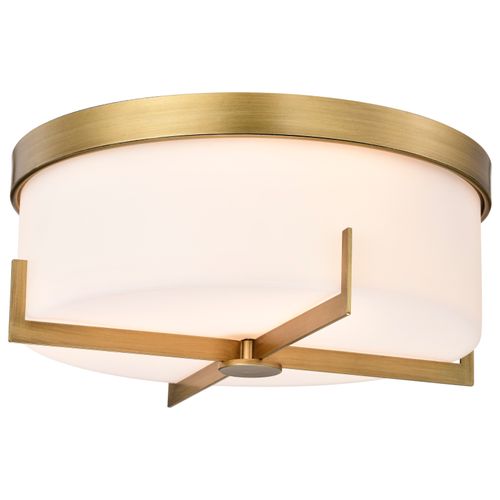 Main product image of Roselle 15 Inch Flush Mount Natural Brass w/ White Glass