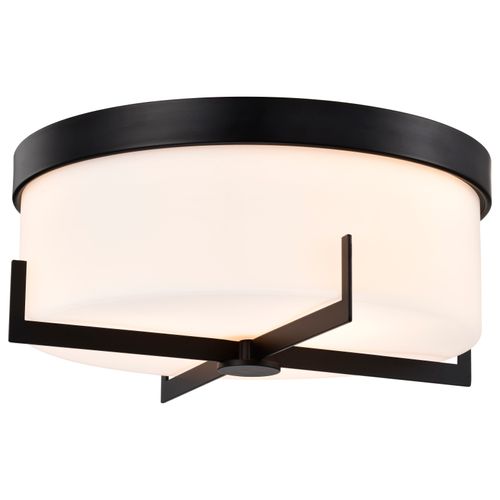 Main product image of Roselle 15 Inch Flush Mount Matte Black w/ White Glass