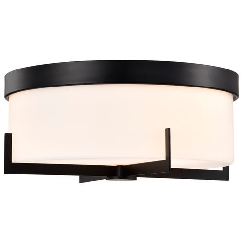 Main product image of Roselle 15 Inch Flush Mount Matte Black w/ White Glass