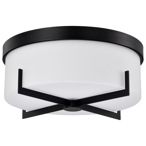 Main product image of Roselle 15 Inch Flush Mount Matte Black w/ White Glass