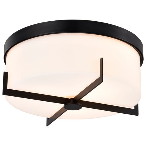 Main product image of Roselle 15 Inch Flush Mount Matte Black w/ White Glass
