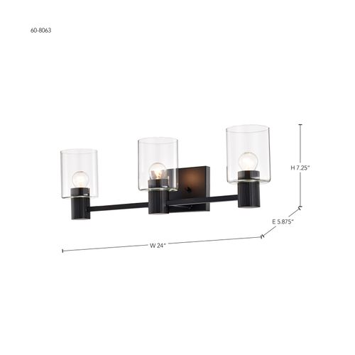 Main product image of Clarksville 3 Light Vanity Matte Black w/ Clear Glass