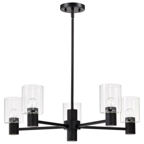 Main product image of Clarksville 28 Inch 5 Light Chandelier Matte Black w/ Clear Glass