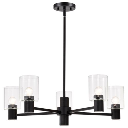Main product image of Clarksville 28 Inch 5 Light Chandelier Matte Black w/ Clear Glass